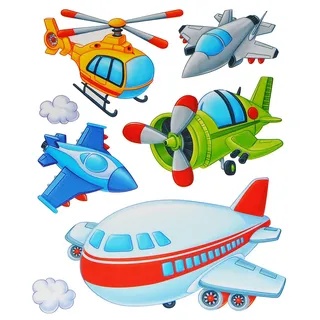 alles-meine.de GmbH 7 TLG. Set: Fensterbild/Wandtattoo - Flugzeug & Helikopter - Wolken - Fahrzeuge - Fensterbilder/Fenstersticker - selbstklebend Fensterdeko/Deko - Mädche..