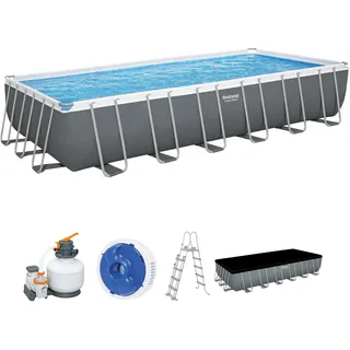 BESTWAY Power Steel Frame Pool Komplett-Set mit Sandfilteranlage 732 x 366 x 132 cm, grau, eckig