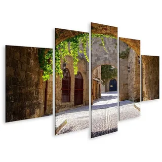 islandburner Leinwandbild Bild auf Leinwand Mittelalterliche Straße In Toskana Wandbild Poster Kunstdruck Bilder 170x80cm 5-teilig
