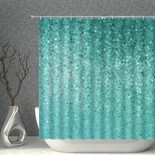 EIWAXU 3D-Duschvorhänge 150x160cm/Breite x Höhe Türkis Geometrische Blau Mosaik Dusche Vorhang Gedruckt Wasserdicht Bad Vorhang Stoff Mit Haken