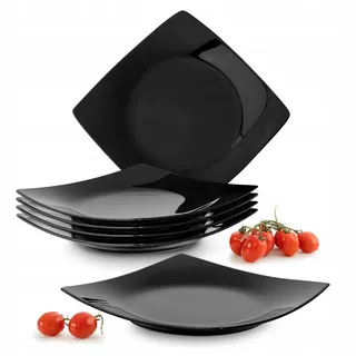Konsimo. Frühstücksteller für 6 Personen - Dessertteller aus Keramik - Set Kuchenteller 6er - EPIRI Moderne Kleine Teller - 21x21 cm - Schwarz Glanz