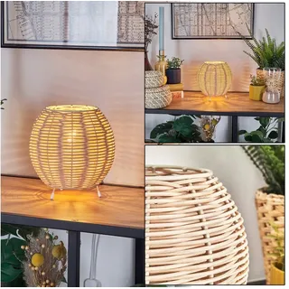 hofstein Tischleuchte Tischlampe aus Metall/Rattan in Beige/Naturfarben, ohne Leuchtmittel, Schirm aus Rattan (16 cm), An/-Auschalter, 1x E14, ohne Leuchtmittel beige