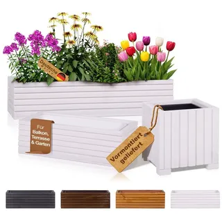 BooGardi Pflanzkübel Balkonkasten Blumenkasten mit Kunststoffeinsatz (Pflanzkasten · Weiß 44x20x14cm · 4 Farben · 3 Größen), Pflanzgefäß für Fensterbank · Balkon · Garten · Terrasse weiß 6,2 l | 44 cm x 14 cm x 20 cm