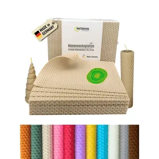 Wachsmann Bienenprodukte Bastelnaturmaterial Bienenwachsplatten, 20 x 15 cm, 20 Stück, 100% echtes Bienenwachs beige|braun