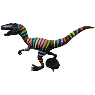 Casa Padrino Luxus Deko Skulptur Dinosaurier Schwarz / Mehrfarbig 300 x H. 157 cm - Riesige Gartenskulptur - Lebensgroße Skulptur - XXL Deko Skulptur - XXL Deko Figur - XXL Tierfigur - Garten Deko