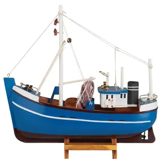 ib laursen Maritimer Deko Kutter aus Holz, 23,5 x 6,7 x 23 cm, blauer Rumpf mit Schornstein