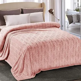 Whale Flotilla Kuscheldecke Decke mit Blätter Muster, Warme Sofadecke Fleecedecke, Weiche und Flauschige Flanell-Decke Wohndecke, 220x240 cm Rosa