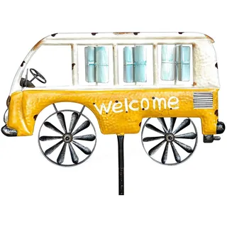 DanDiBo Ambiente Gartenstecker Metall Bus Auto XL 160 cm Gelb/Weiß