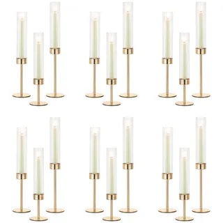 NUPTIO Kerzenständer Gold Glaszylinder für Kerzen Kerzenhalter Stabkerzen