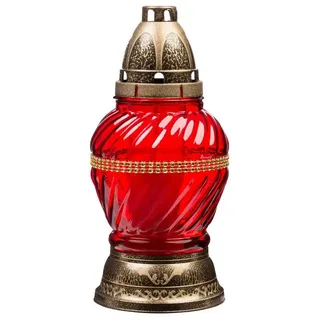 Glofrex S.C. Grabkerze Grablicht-Glas mit Kerze - rot/gold - Höhe 25 cm - Brenndauer 24 h rot