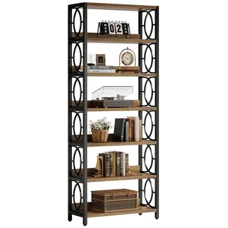 Tribesigns Bücherregal Vintage Standregal, 6-Tier freistehende Display Regal mit Metallrahmen braun