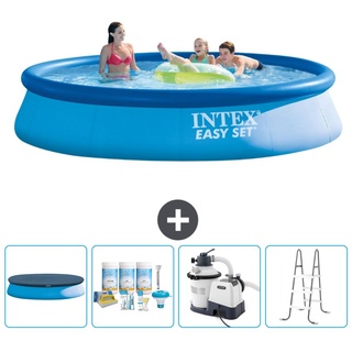 Intex runder aufblasbarer Easy Set-Pool – 396 x 84 cm – Blau – im Lieferumfang enthalten Abdeckung - Wartungspaket - Filterpumpe für Schwimm...