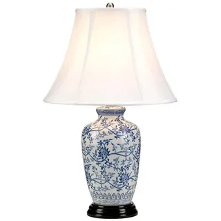Elstead LIGHTING LED Tischleuchte, Leuchtmittel nicht inklusive, Nachttischleuchte Tischlampe Beistellleuchte Blumen gemustert blau