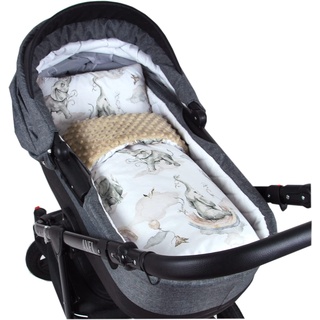 Babylux Babydecke Minky PLÜSCH Kuscheldecke Decke 75 x 60 cm + Kissen 2 TLG Set für Kinderwagen/Wiege (MP127 - Beige + Elefanten)