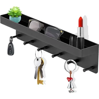 Schlüsselbrett mit Ablage, Modern Schlüsselboard Schwarz Selbstklebend Schlüssel