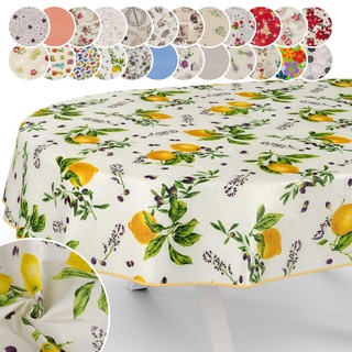 Tischdecke aus Stoff Textil abwaschbar Tischwäsche Tischtuch Baumwolle Polyester Lemon Oval 200x140cm In-/Outdoor Tischdecke