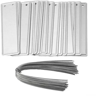 Aluminium Pflanzenschilder Set 50 Stück mit Draht Doppelseitig Beschreibbar Wetterfeste Metall Etiketten für Bäume Pflanzen Garten, Doppelseitige Metallanhänger