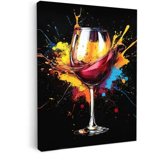 LEINWANDBILD Wein - Glas - Graffiti - Getränk - Rot - Farbe Room Decor 30x40 cm