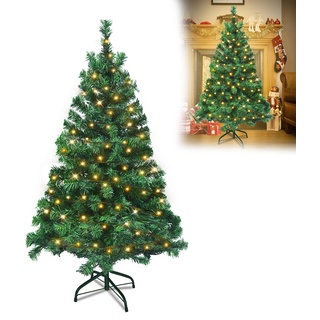 YRHome 120cm Grün PVC Künstlicher Weihnachtsbaum mit Beleuchtung - 120 Leuchten LED Christbaum Tannenbaum künstlich Weihnachtsbäume mit Metallständer für Weihnachten Dekoration