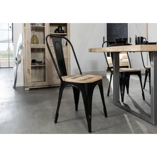 Stuhl Esszimmerstuhl massiv Holzstuhl Industrial Mango schwarz Eisen 2er Set