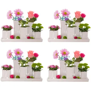 Jinfa 4 Set Handgefertigte kleine Keramik Deko Blumenvasen Set aus 5 Vasen in weiß