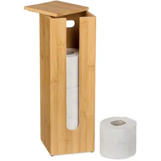 Relaxdays Toilettenpapier Aufbewahrung Bambus, für 4 Rollen, Toilettenpapierbehälter stehend, HBT 42x13,5x13,5 cm, Natur