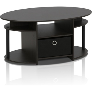 Furinno JAYA Ovaler Couchtisch mit modernem Design mit Einschub, holz, Nussbaum, 50.04 x 50.04 x 16.4 cm, Walnuss/Schwarz