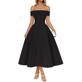 AOWVUTS Cocktailkleid Damen Sexy Schulterfrei Maxikleid Elegant Swing Rockabilly Hochzeit Abendkleid Vintage Festlich A-Linie Lang Ballkleid Partykleid Abschlusskleid Sommerkleid - L