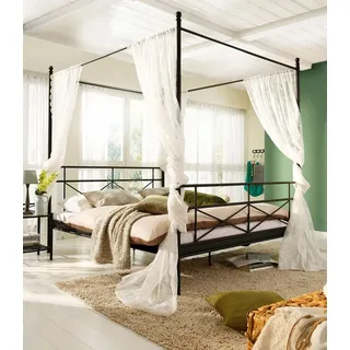 loft24 Himmelbett Tanja - Bett Bettgestell Bettrahmen Metallbett Doppelbett, Landhausstil, Metall, 160x200 cm schwarz