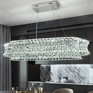 AOOCHOK Luxus Kristall Kronleuchter Modern Pendelleuchte Chrom, Oval Hängeleuchte Kristall Lampe, für Wohnzimmer, Esszimmer, Schlafzimmer, Restaurant, 80x35cm