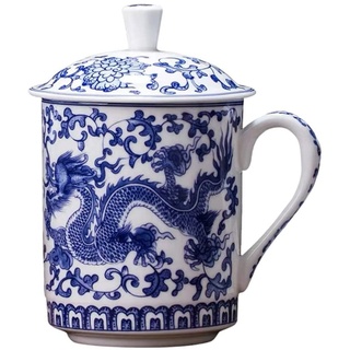 Zerodeko Trinkbecher Drachen Tasse Blaue ?e Porzellan- Tee- Becher mit Deckeln Porzelisch Asiatische Teetassen für Kaffee Tee Latte Cappuccino Cups Vintage Teebecher