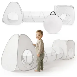 Mamabrum Spieltunnel Mamabrum 3in1 Spielzelt mit Tunnel und Würfel Grau Weiß weiß