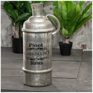 Antikas Wanddekoobjekt Flasche im Shabby Chic, Groß, Vase, Silber-Grau, Deko-Flasche silberfarben