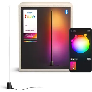 Philips Hue LED Stehlampe Play Stehleuchte, 135 cm, RGBW, Weiß & Farbverläufe, smartes Licht, Abschaltautomatik, Bluetooth, CCT - über Fernbedienung, Dimmer, Dimmfunktion, Farbsteuerung, Farbwechsel, Leuchtdauer einstellbar, Memoryfunktion, Nachtlichtfunktion, RGB, Smart Home, Timerfunktion, Weckerfunktion, dimmbar über Fernbedienung, getrennt schaltbar, mehrere Helligkeitsstufen, LED fest integriert, RGB, App‐ & Sprachsteuerung (TV‐Sync mit Hue Bridge & Sync Box) schwarz