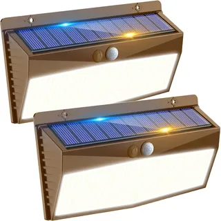 Peasur 2 Stück 368LED Solarlampen für Außen mit Bewegungsmelder, IP65 Wetterfest Solarleuchten Wandleuchte Aussen, 3 Modi Solar Lampe Outdoor für Garten Garage Deck, Braun Rahmen