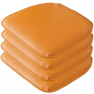 OQOPO Leder-Küchenstuhlkissen,geformtes Sitzkissen und Esszimmerstuhlpolster,43 x 40 cm,rutschfeste Gummirückseite,1/2/4 Packungen (Farbe: Orange,Größe: 4er-Set)