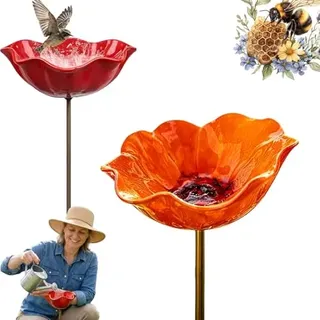 2026 Neu Metall Blumen Gartenstecker Vogeltränke, Vogeltränke Blumenstecker, Handmade Metal Flower Garden Stake for Garden, Vogeltränkes Blume Für Bienens, Wassertränke Für Vögel (1PC-F)