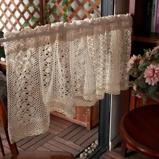 Shabby Chic Spitze Schiere Kurze Vorhänge,Rustikale Bauernhaus Häkelvorhänge Scheibengardinen für Küche Cafe, 1 Panel (Size : W100xH45cm/W39xH18inch)
