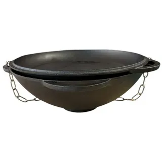 Grillplanet Holzkohlegrill Kazan Gusseisen Wok Deckel für Dreibein und Gulaschkanone Utschak 4L