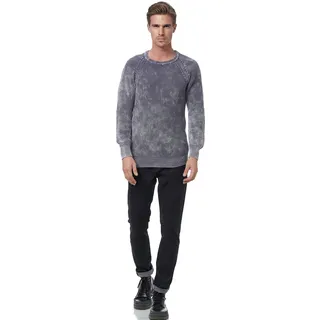 Strickpullover RUSTY NEAL, Herren, Gr. M, grau (anthrazit), 50% Polyacryl, 50% Baumwolle, unifarben, normal, Rundhals, Pullover Strickpullover, im dezenten Batik-Design