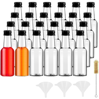 YBCPACK kleine flaschen zum befüllen 24 Stück - 50ml Mini Shot fläschchen mit Deckel für Hochzeit, Party, Kunst - Inklusive 3 Mini Plastik Trichter und 1 Bürste