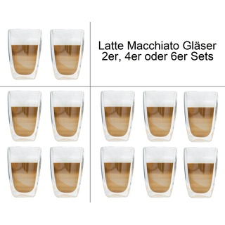 Haushalt International Latte-Macchiato-Glas Latte Macchiato-Gläser Doppelwandig isolierglas Extra lang warmhaltend, 400ml, spülmaschinengeeignet, mikrowellengeeignet