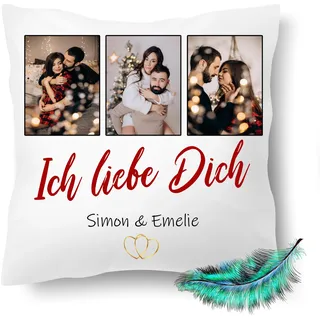 Valentinstag Kissen, Ich liebe Dich Personalisiert mit eigenen Bildern, Kuschelkissen, |Geschenk| Weihnachten | Fotokissen | Motivkissen | Kissenhülle +Füllung | 40x40cm (mit Kissenfüllung)