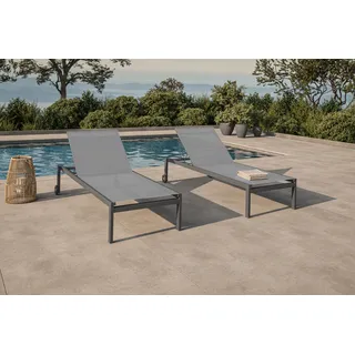 OUTFLEXX 2er-Set Gartenliege, grau/schwarz, Alu/Textilene, 190 x 80 cm, rollbar, verstellbare Rückenlehne