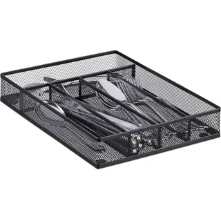 Besteckkasten Mit 5 Fächern – Schwarz (besteck Nicht Enthalten), 5 X 23,5 X 32 Cm, Metall-besteckbox Mit Schablonenmuster