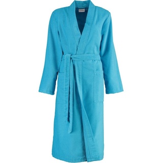 Cawö Damenbademantel, Langform, Baumwolle, Kimono-Kragen, Gürtel, Waffelpique Qualität blau 32-34