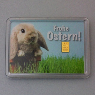 Goldbarren 1g Osterhase/Frohe Ostern (Motivbox)