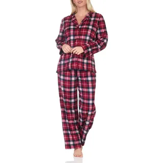 Normann Pyjama Normann Damen Fleece Schlafanzug in edler Karo-Optik zum durchknöpfen rot 48-50