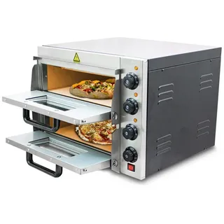 BITUXX Doppel Pizzaofen Pizzabackofen Pizzamaker Elektrisch 3000W mit Steinplatte, Gastro Steinbackofen für Pizza, Brot und Backwaren, Leistung 3000 Watt, Temperatur bis zu 350°C