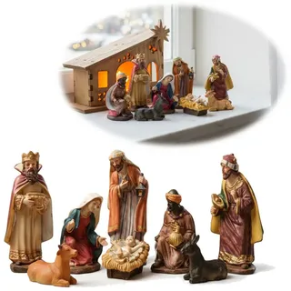 LS-LebenStil Krippenfigur 8-teiliges Set Krippenensemble bis 11cm Klassische Weihnachtsfiguren (für Weihnachtskrippen inkl. Tiere für Krippenstall Advent Dekoration, 8 St., Weihnachten Krippe Maria Josef Jesus inkl. Tiere 8-teilig), Deko traditionell Handbemalt Krippentiere Weihnachtsfiguren bunt
